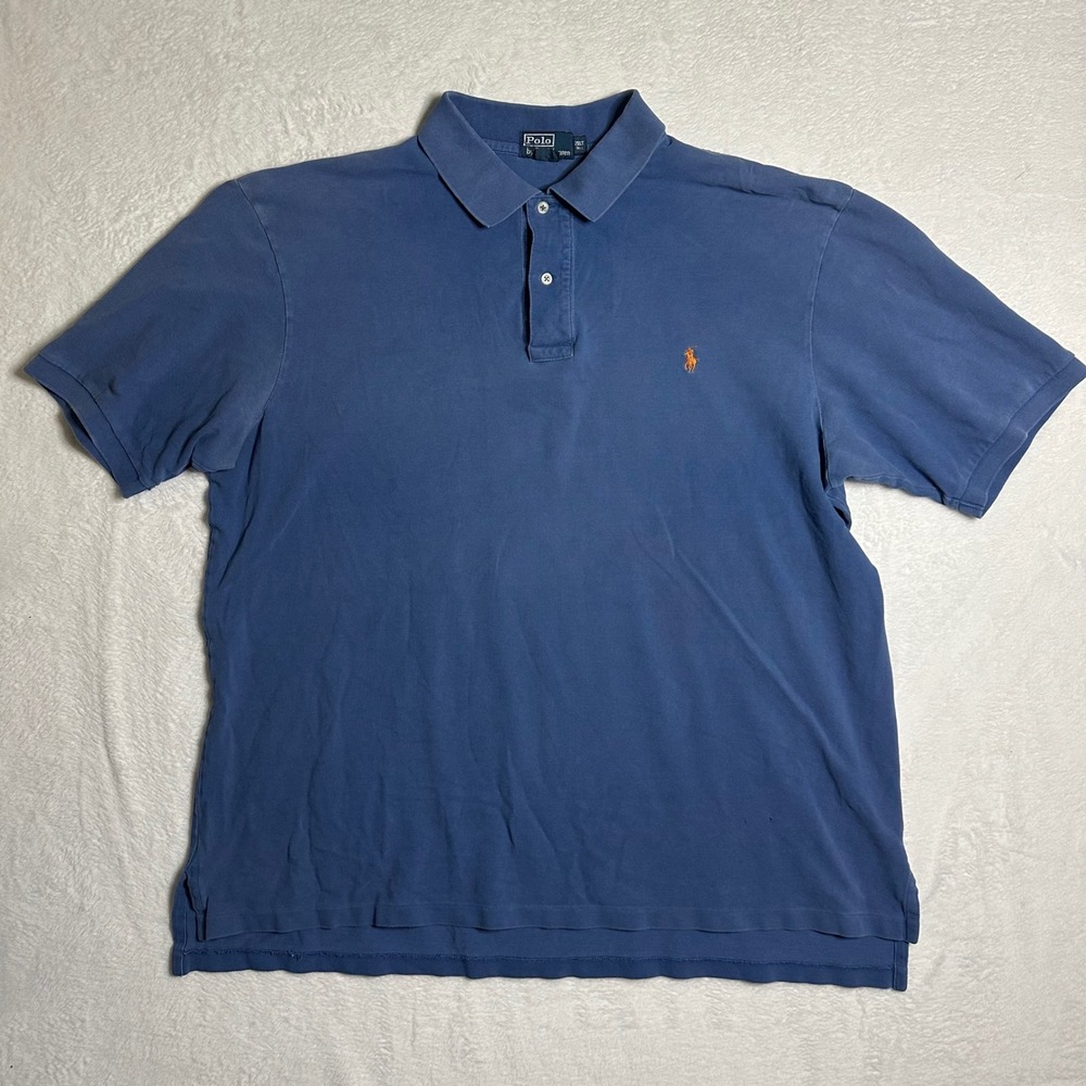 Polo Ralph Lauren Mens 2XLT Tall Blue Short Sleeve Pique Polo Shirt Vintage Pony
